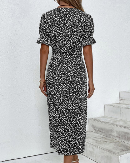 Women's V-Neck Casual Summer Midi Dress — close-up