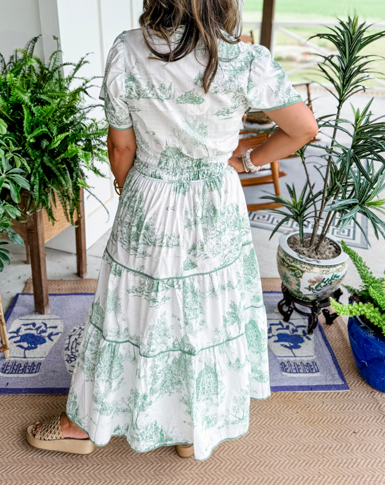 Women's Toile Print Spring Maxi Dress — detail view