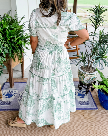 Women's Toile Print Spring Maxi Dress — detail view