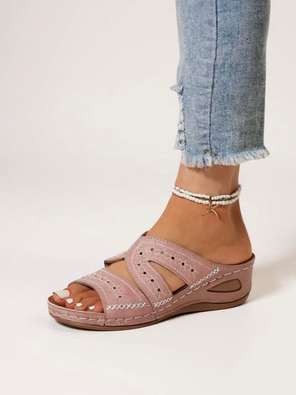 Women's Cushioned Slip-On Flat Sandals — close-up