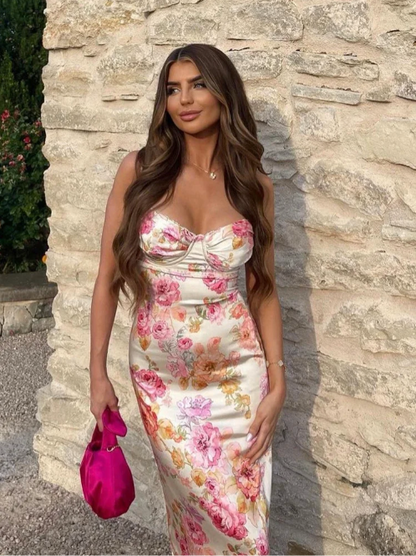 Women's Floral Wedding Guest Midi Dress — front view