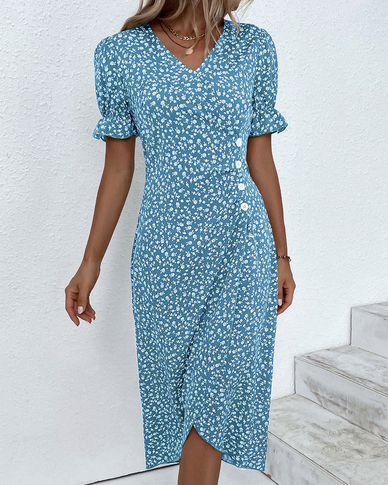 Women's V-Neck Casual Summer Midi Dress — side view