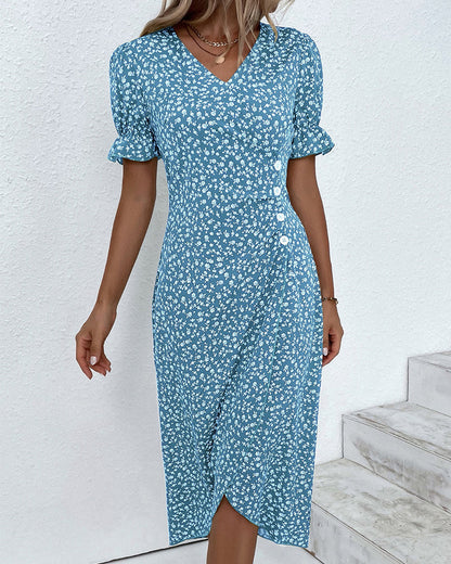 Women's V-Neck Casual Summer Midi Dress — side view