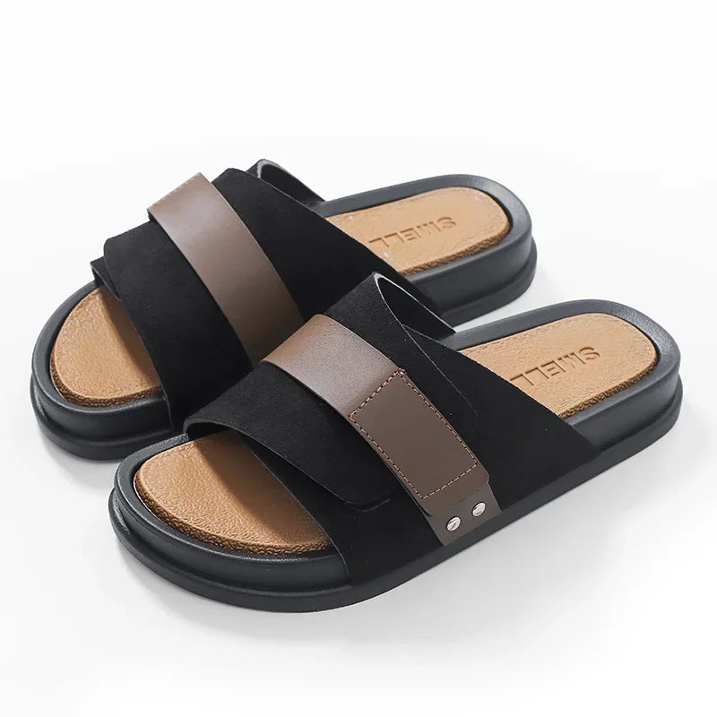 Women's Cushioned Flat Slide Sandals — front view