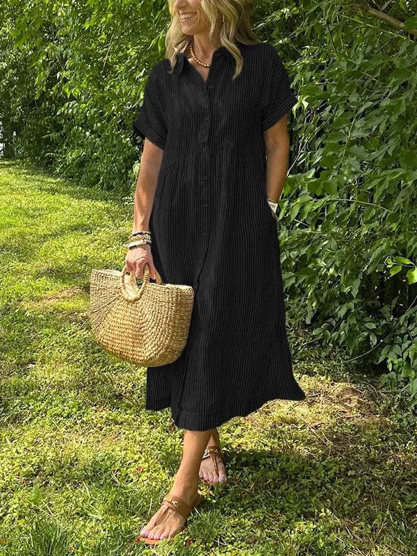 Striped Button-Up Maxi Dress for Women