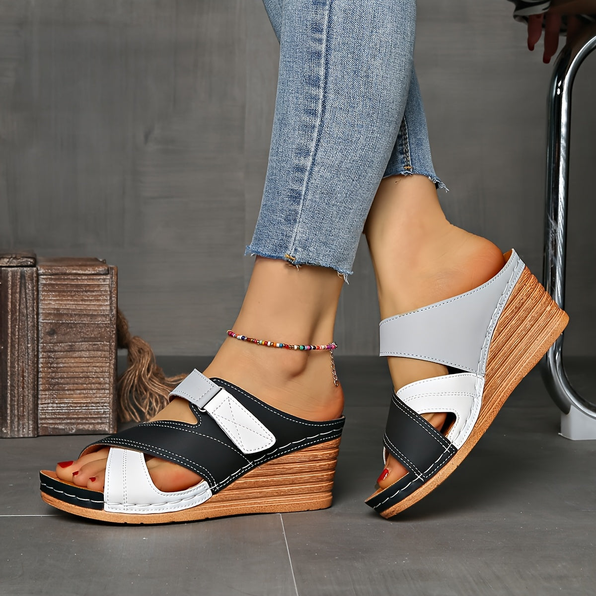 Women's Platform Wedge Slide Sandals — front view