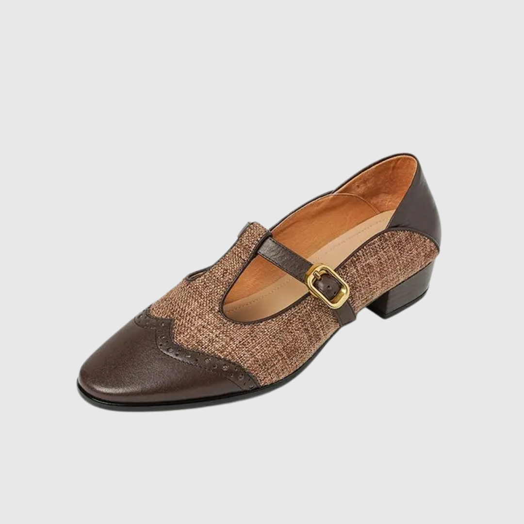 Women's Two-Tone T-Strap Mary Jane Vintage Low Heel — detail view