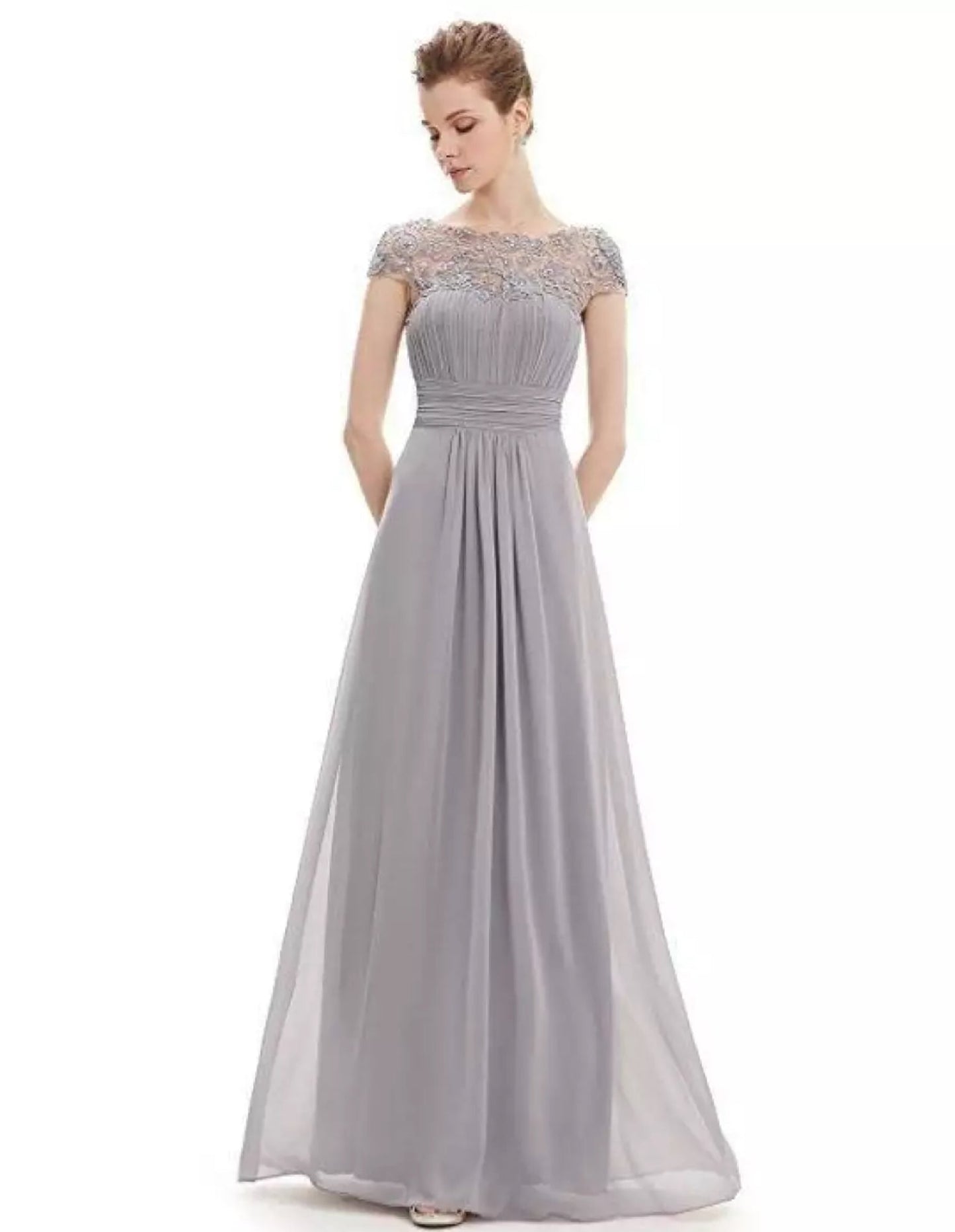 Women's Lace A-Line Wedding Guest Maxi Dress — side view