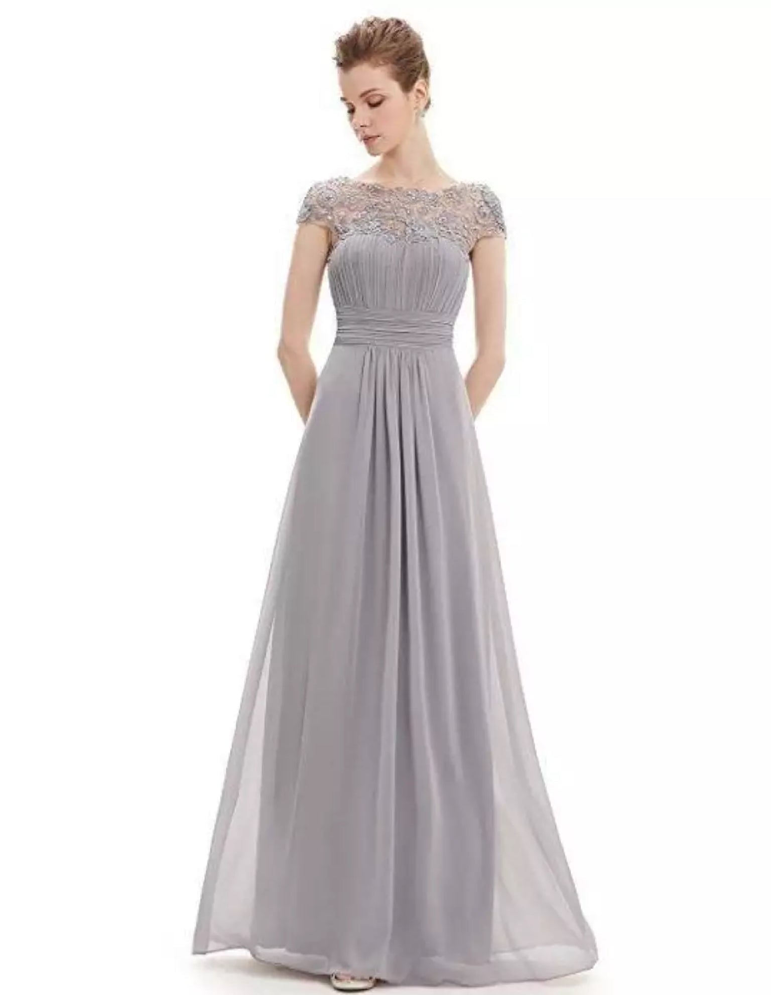 Women's Lace A-Line Wedding Guest Maxi Dress — side view