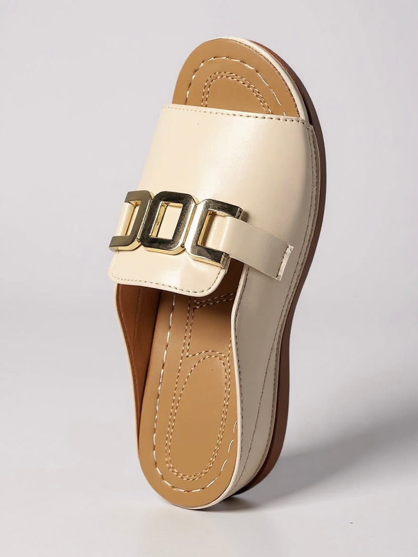 Women's Cushioned Buckle Slides — close-up