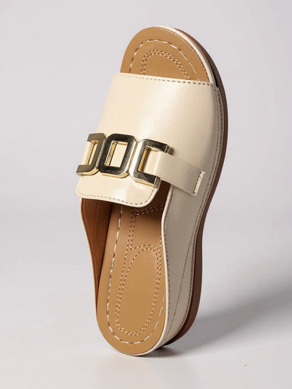 Women's Cushioned Buckle Slides — close-up