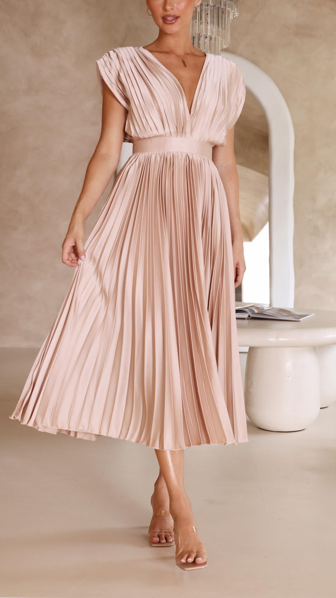 Women's Pleated Formal Evening Maxi Dress — detail view