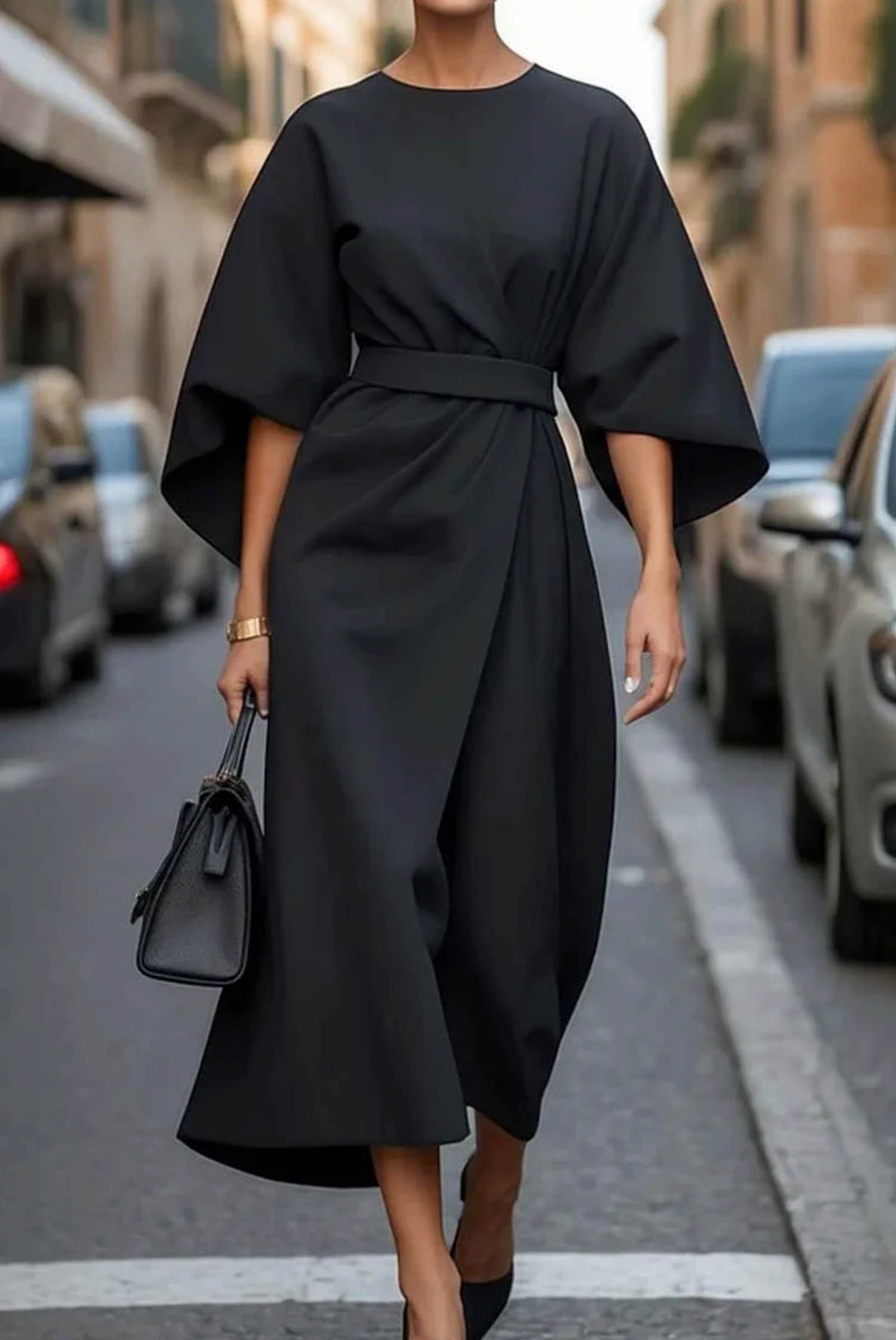 Women's Lantern Sleeve Elegant Midi Dress — side view