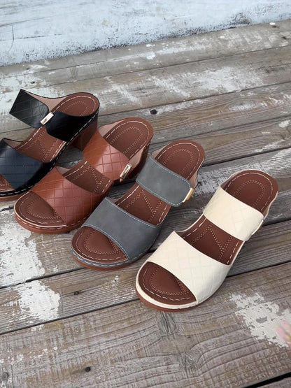 Quilted Open-Toe Block Heel Sandals for Women