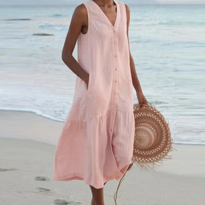 Sleeveless Button-Front Tiered Midi Dress for Women