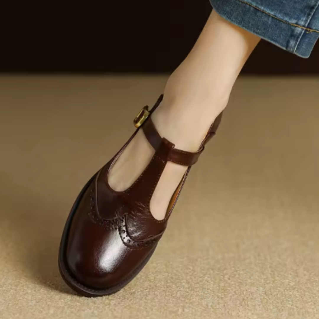 Women's Leather Brogue T-Strap Mary Janes — product view
