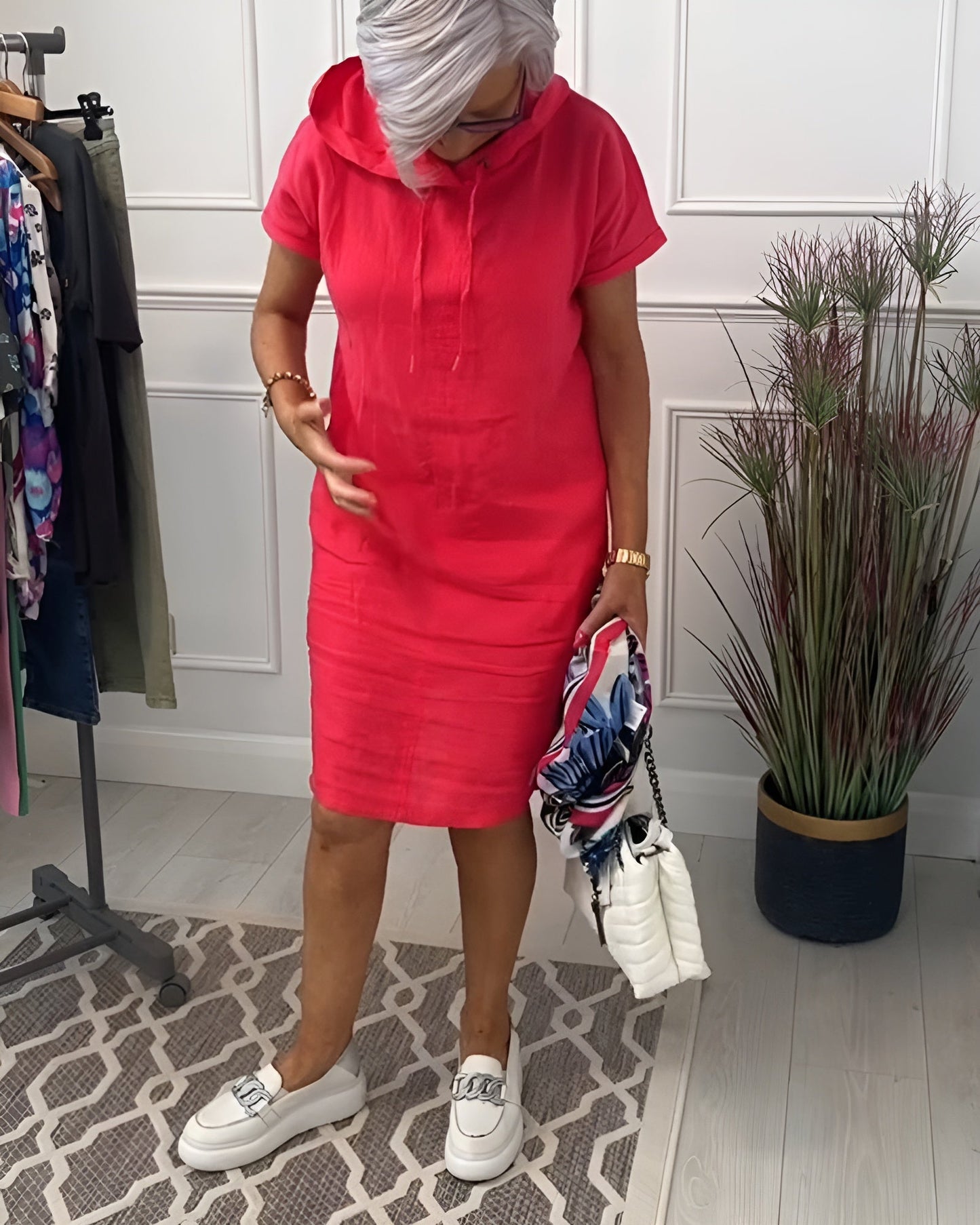 Women's Hooded Casual Everyday Midi Dress — detail view