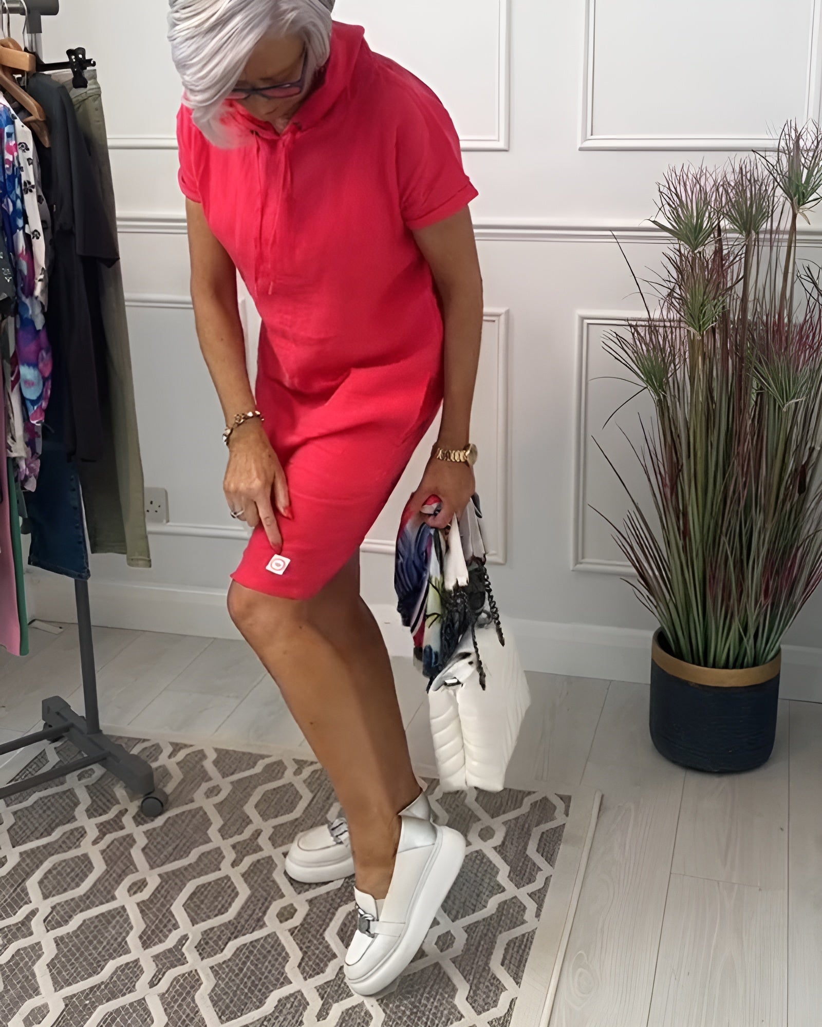 Women's Hooded Casual Everyday Midi Dress — close-up