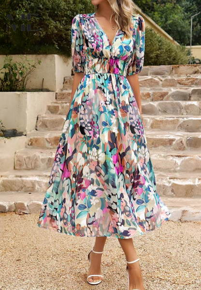 Women's Floral Print Casual Midi Dress — detail view