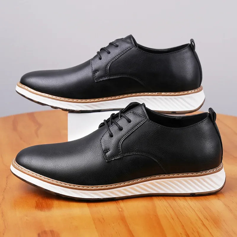 Men's Cushioned Leather Everyday Sneakers — close-up