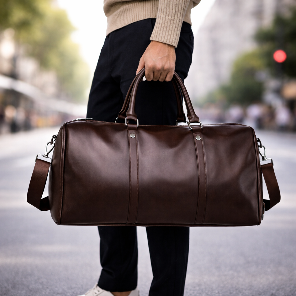 Full-Grain Leather Duffle Bag — detail view