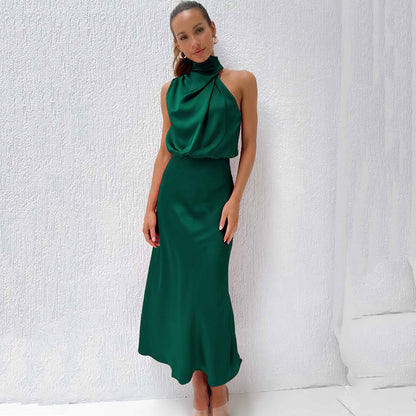 Women's Satin Halter Evening Maxi Dress — detail view