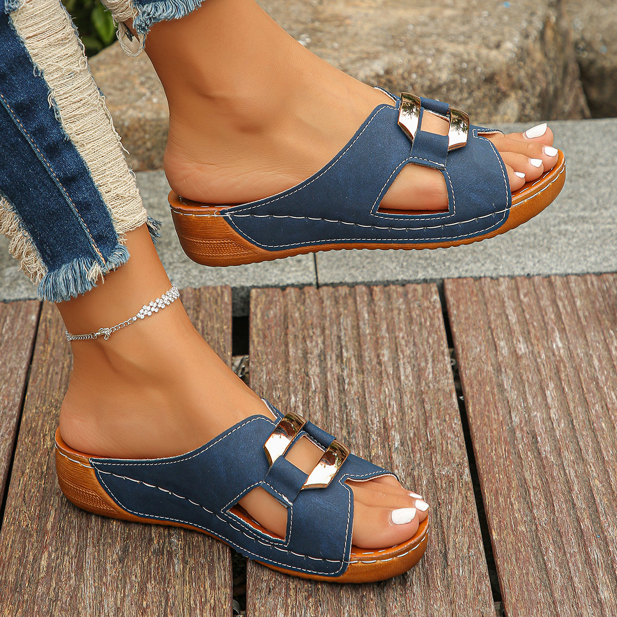 Women's Cushioned Adjustable Buckle Sandals — front view