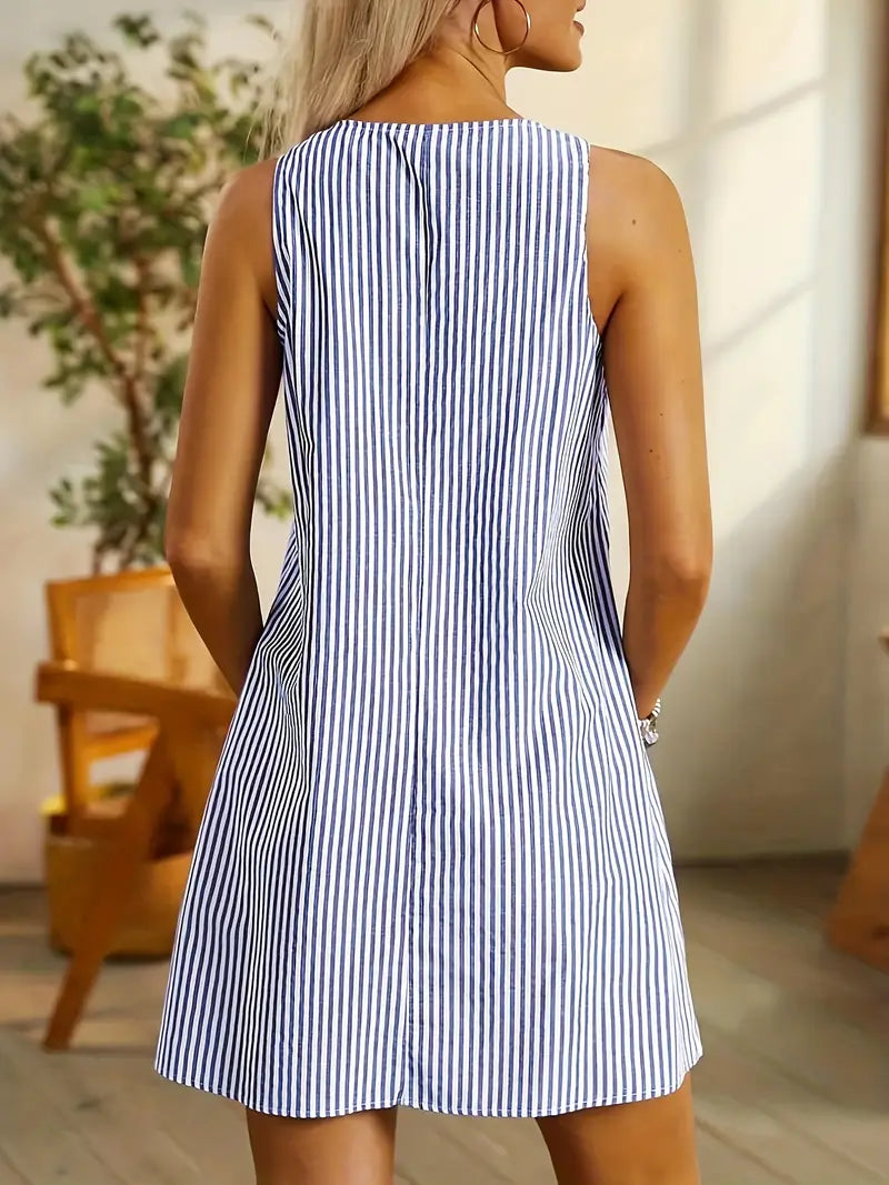 Women's Striped Summer Casual Midi Dress — front view