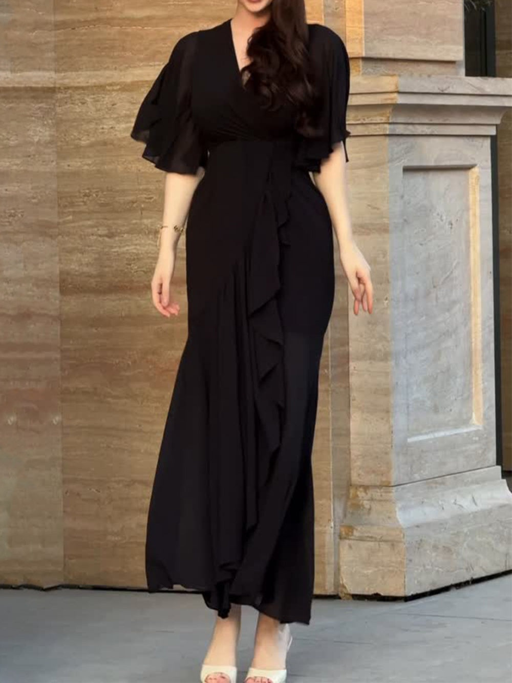 Women's Printed Retro Style Midi Dress — close-up