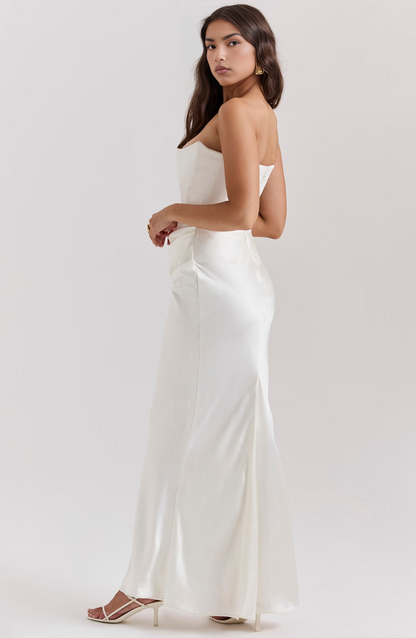 Women's Lace Strapless Evening Maxi Dress — product view