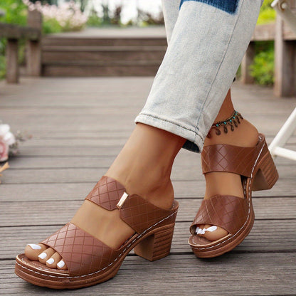 Quilted Open-Toe Block Heel Sandals for Women