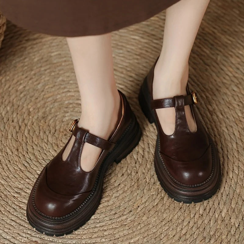 Women's T-Bar Mary Jane Brogue Round Toe Low Heel — product view