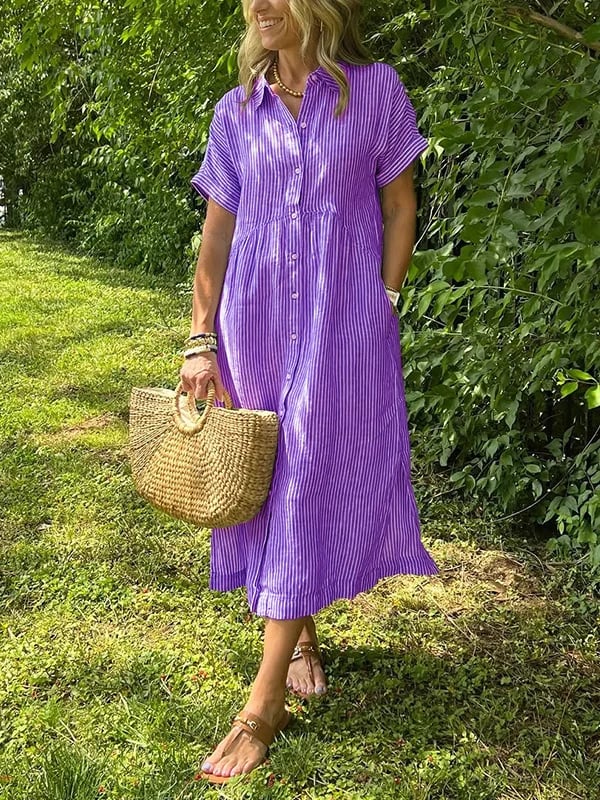 Striped Button-Up Maxi Dress for Women
