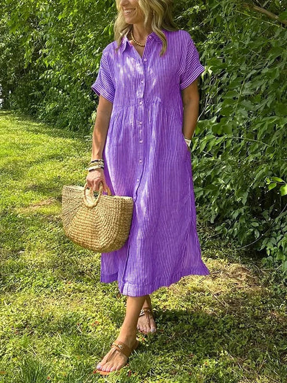 Striped Button-Up Maxi Dress for Women
