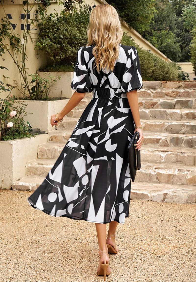 Women's Floral Print Casual Midi Dress — close-up