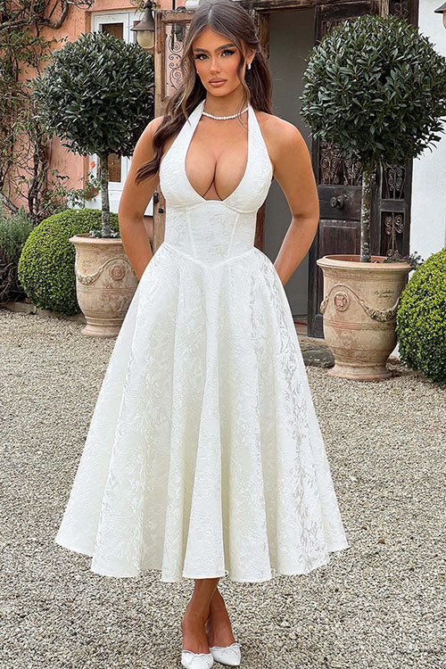 Women's Jacquard Formal Evening Maxi Dress — front view