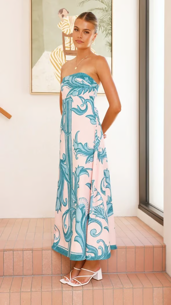 Women's Printed Wedding Guest Maxi Dress — front view