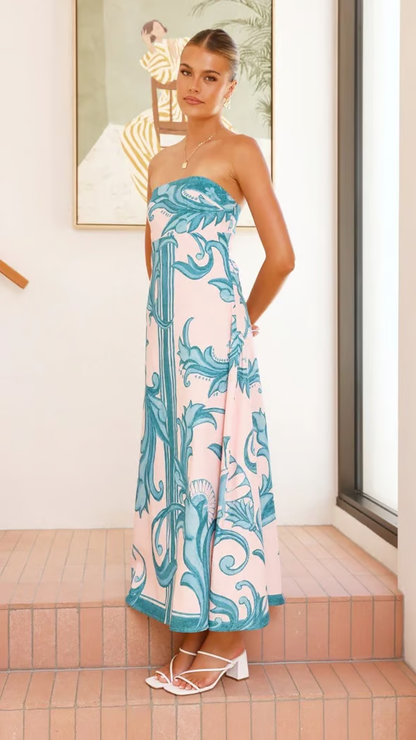 Women's Printed Wedding Guest Maxi Dress — front view