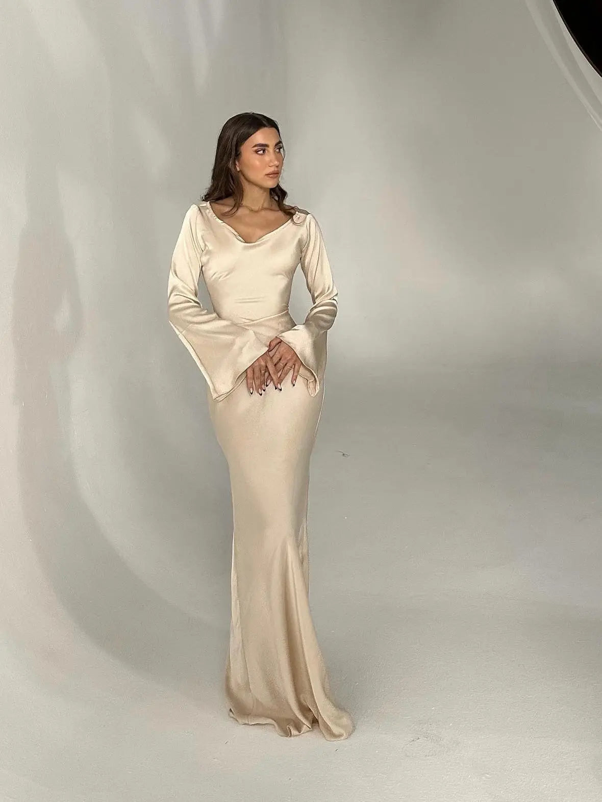 Women's Satin Formal Evening Maxi Dress — detail view