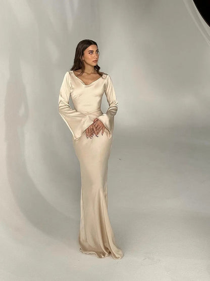 Women's Satin Formal Evening Maxi Dress — detail view