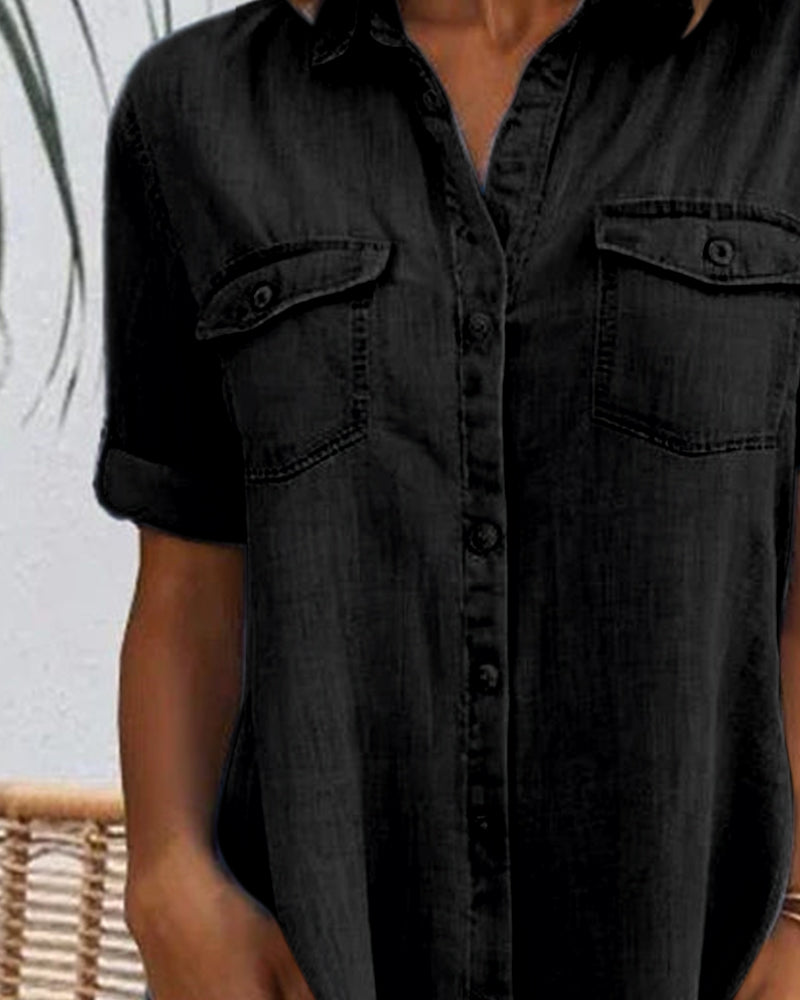 Women's Denim Shirt Midi Dress — front view