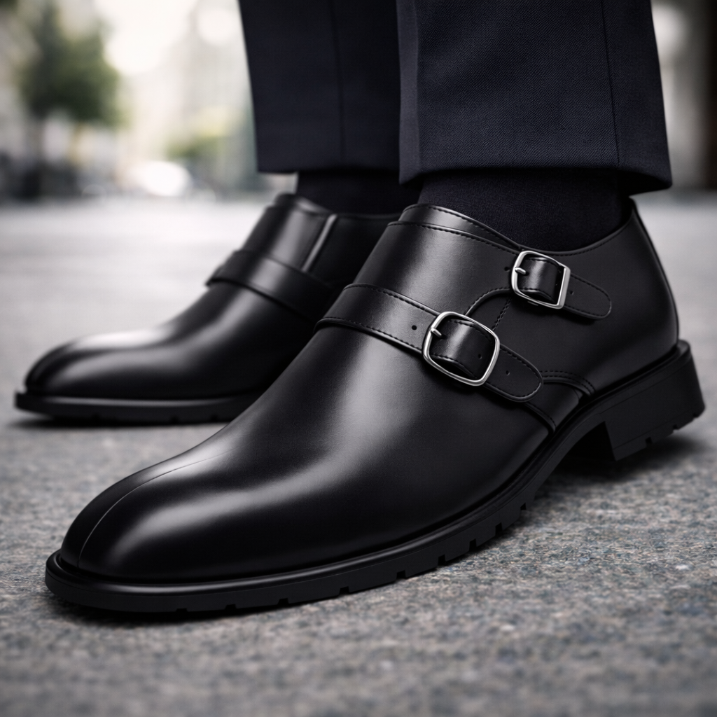 Men's Orthopedic Italian Leather Monk Strap Shoes — side view