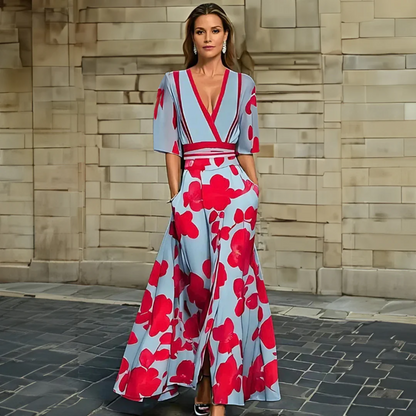 Women's Floral Wrap Summer Midi Dress — front view