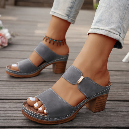 Quilted Open-Toe Block Heel Sandals for Women