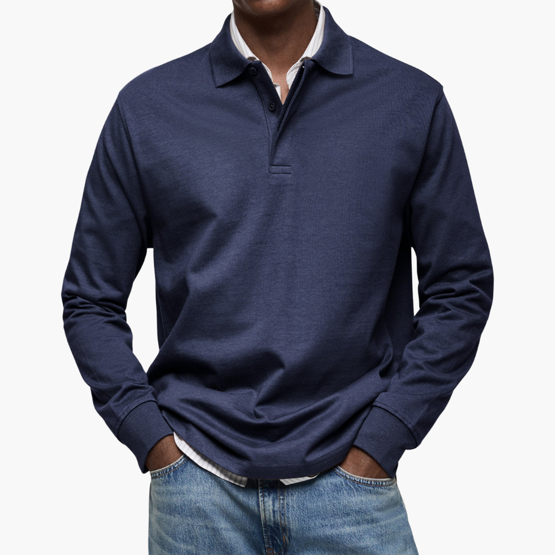 Men's Long Sleeve Casual Polo Shirt — product view