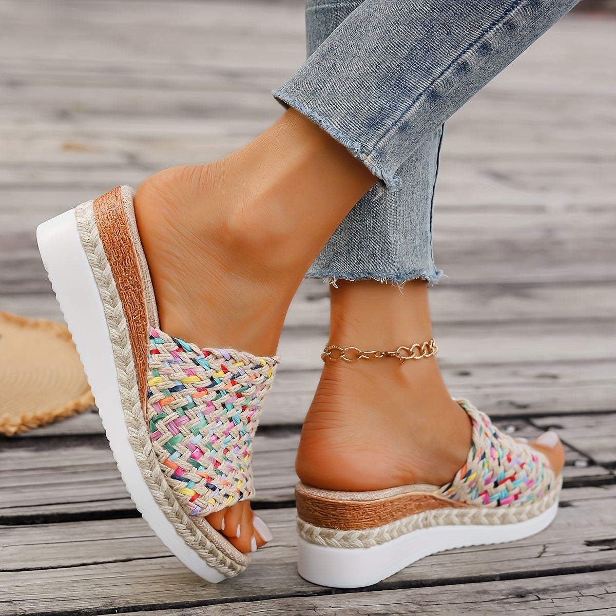 Women's Woven Wedge Sandals — close-up