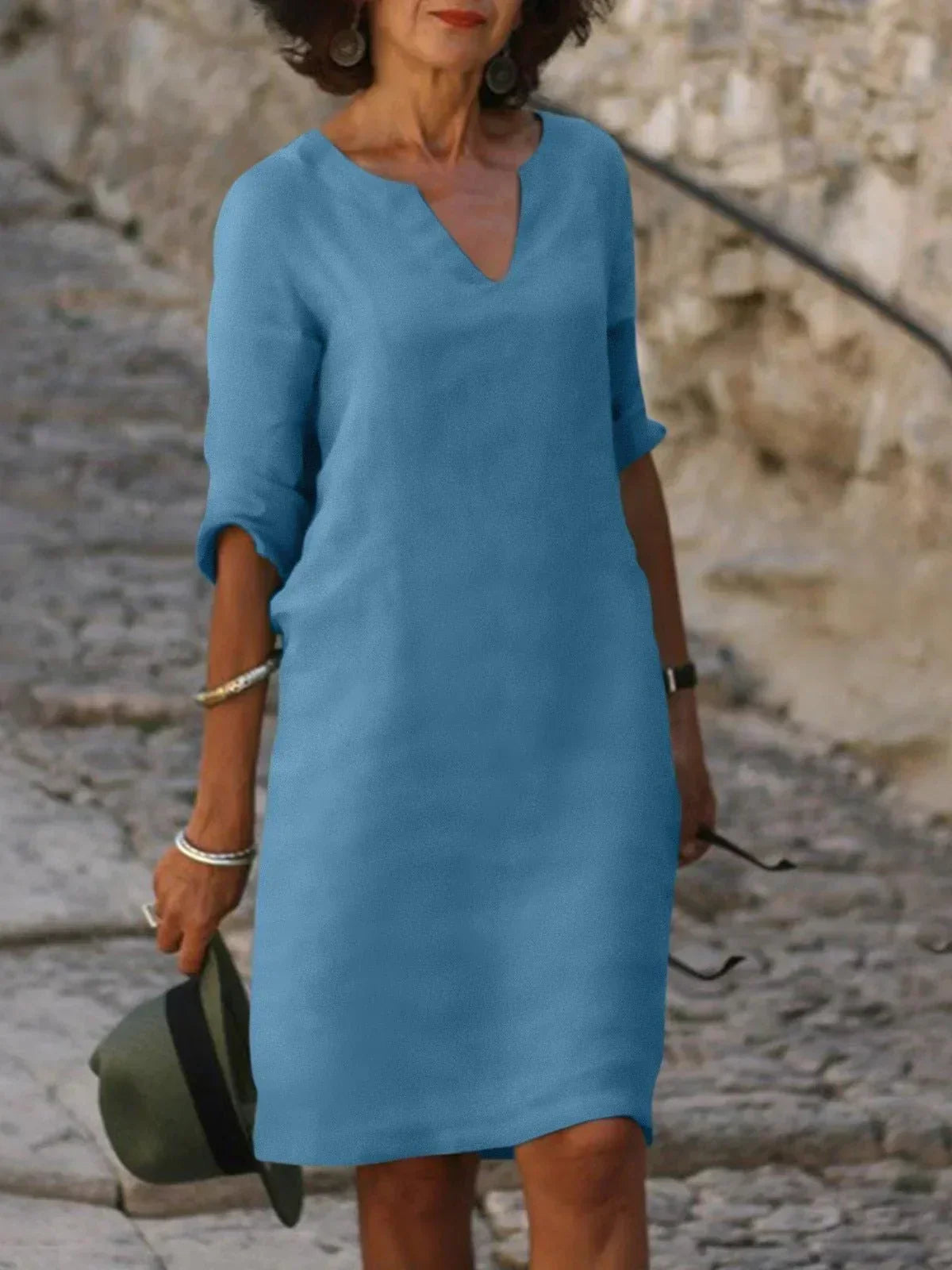 Women's V-Neck Elegant Everyday Maxi Dress — close-up
