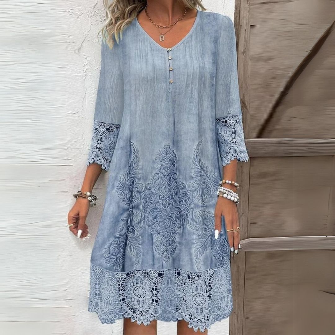 Lace Trim V-Neck Midi Dress for Women