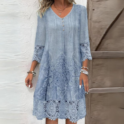 Lace Trim V-Neck Midi Dress for Women