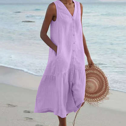 Sleeveless Button-Front Tiered Midi Dress for Women